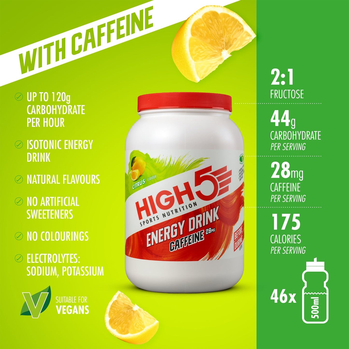 Energiedrank High5 ENERGY DRINK CAFFEINE (2,2kg) Citroen