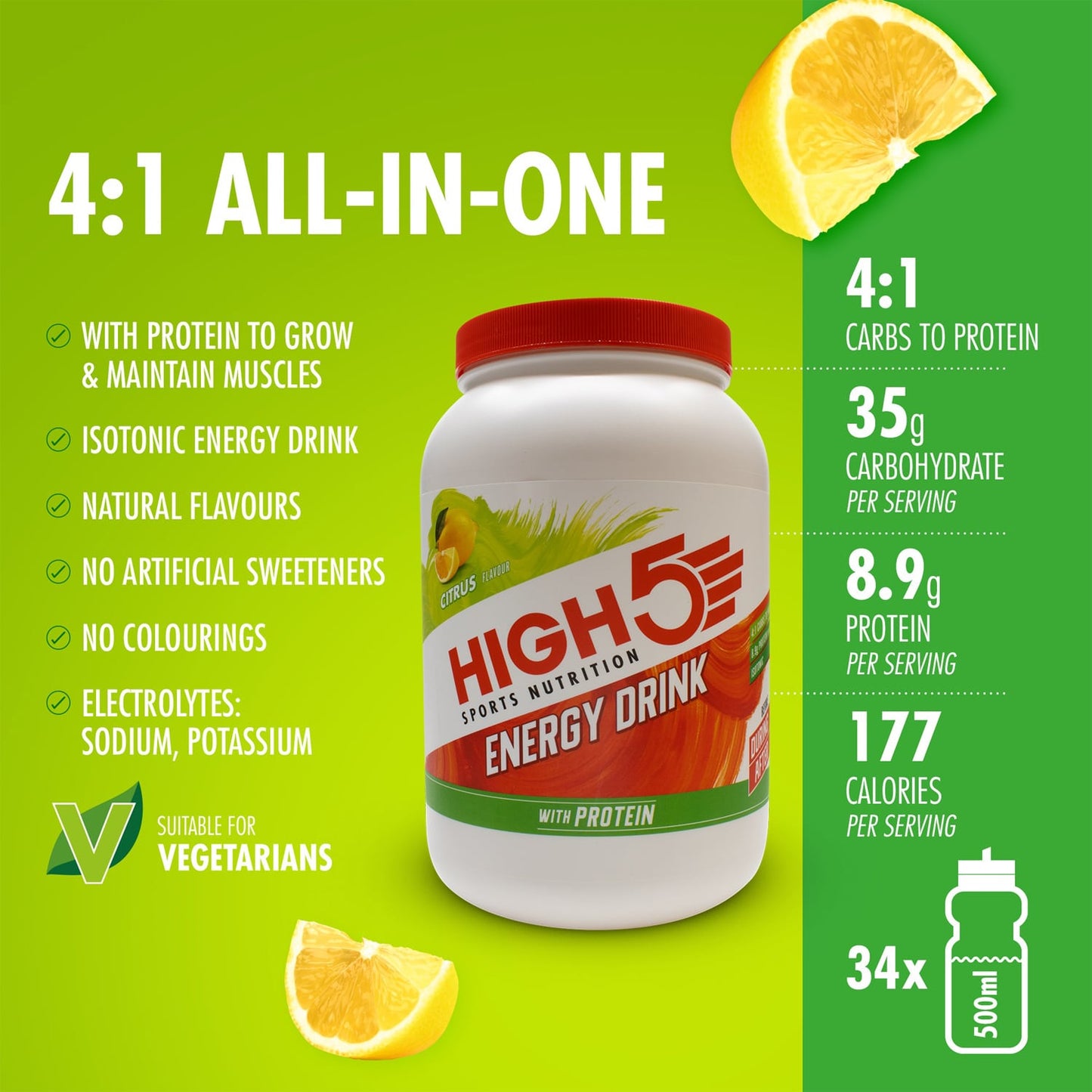 Energiedrank High5 ENERGY DRINK PROTEIN (1,6kg) Citroen