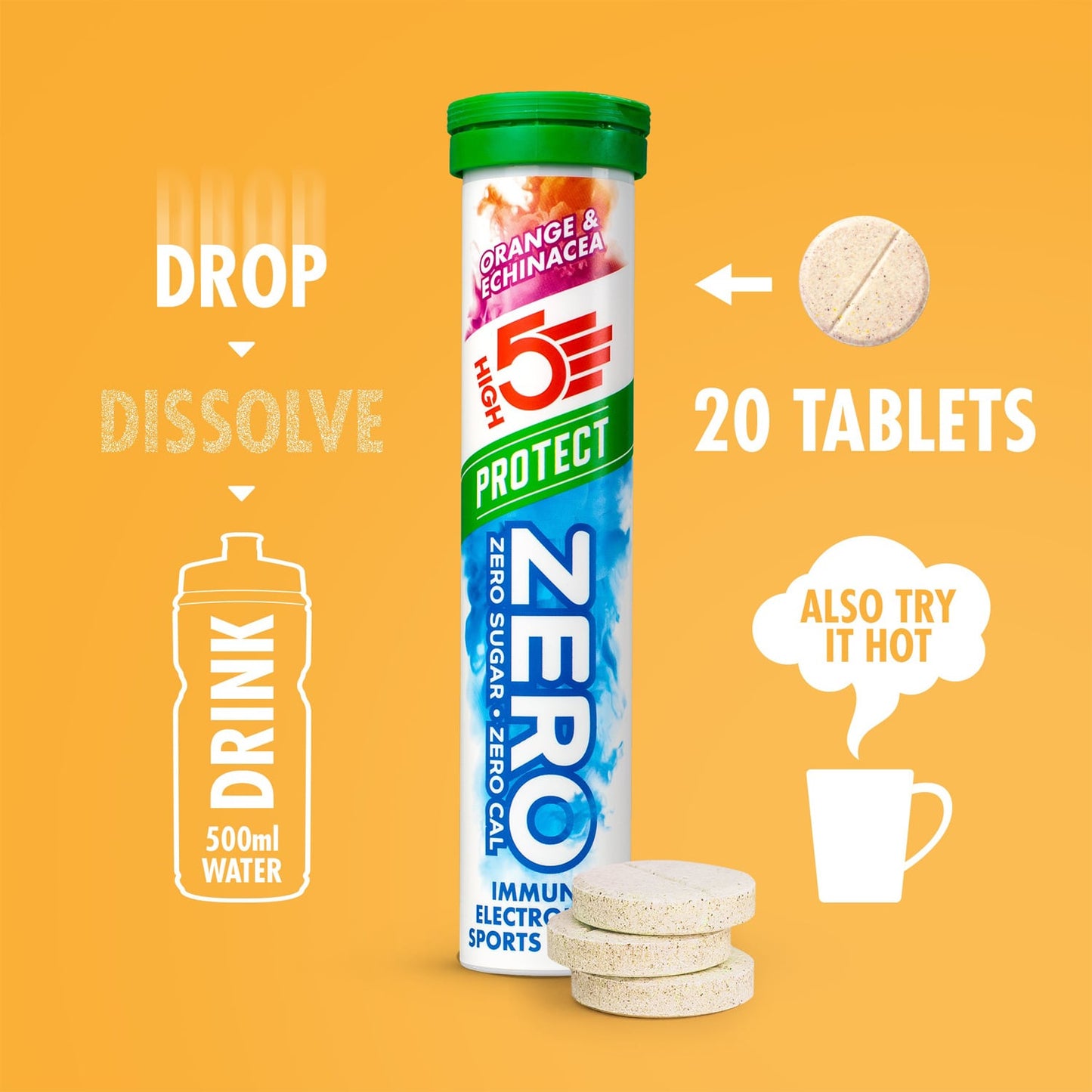 Hydratatietabletten met elektrolyten High5 ZERO PROTECT (x20) Sinaasappel & Echinacea