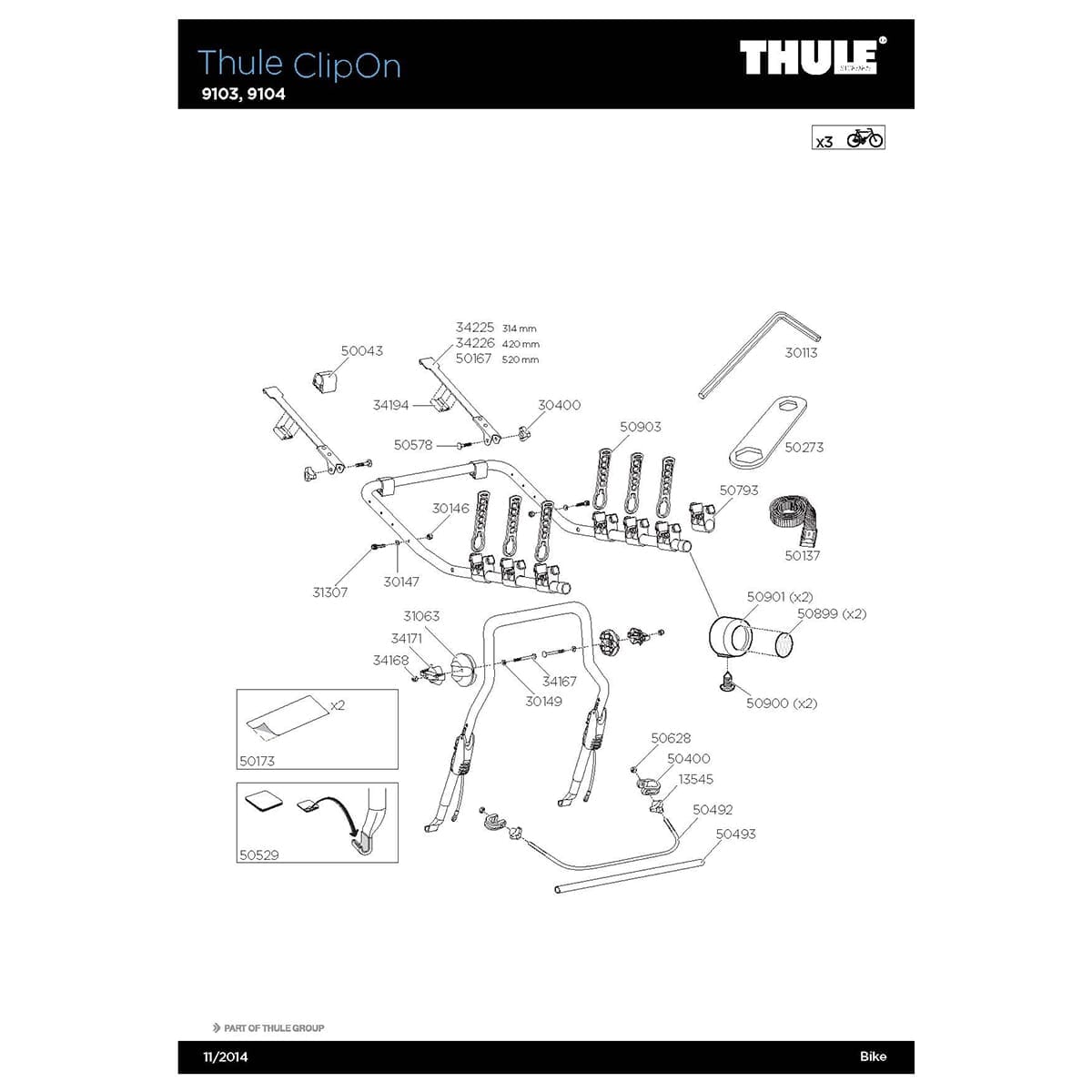 Bande Caoutchouc d'Attache-Cadre THULE pour Porte-Vélos XPRESS FREEWAY CLIPON 31020