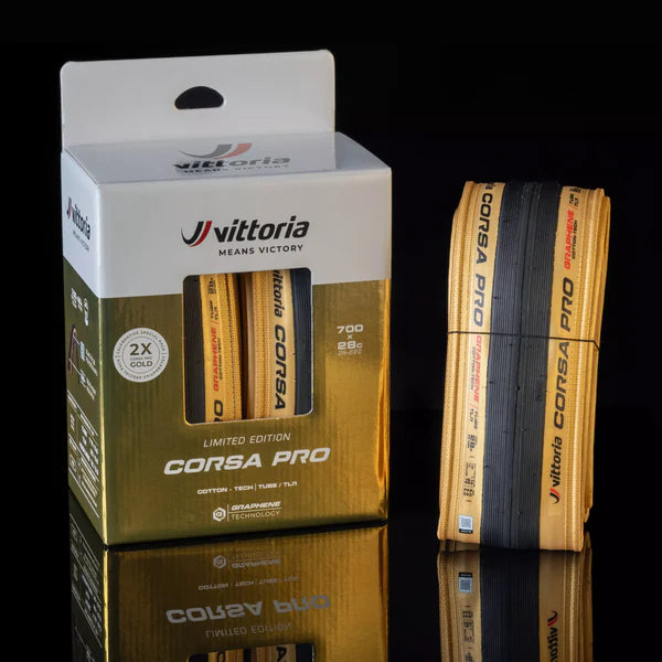 Paar VITTORIA CORSA PRO 700x28c banden Tubeless Ready - Beperkte editie goud