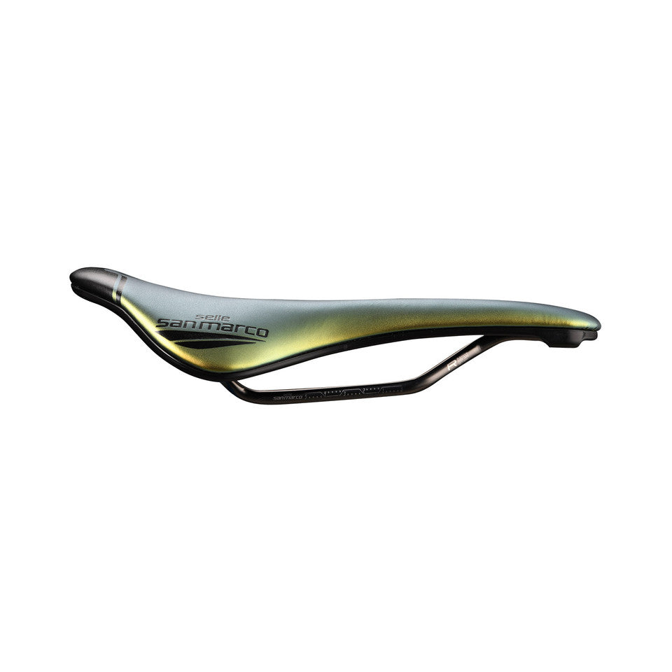 Zadel SAN MARCO SHORTFIT 2.0 OPEN-FIT RACING L3 Breedte 155mm Stalen rails Xsilite Goud