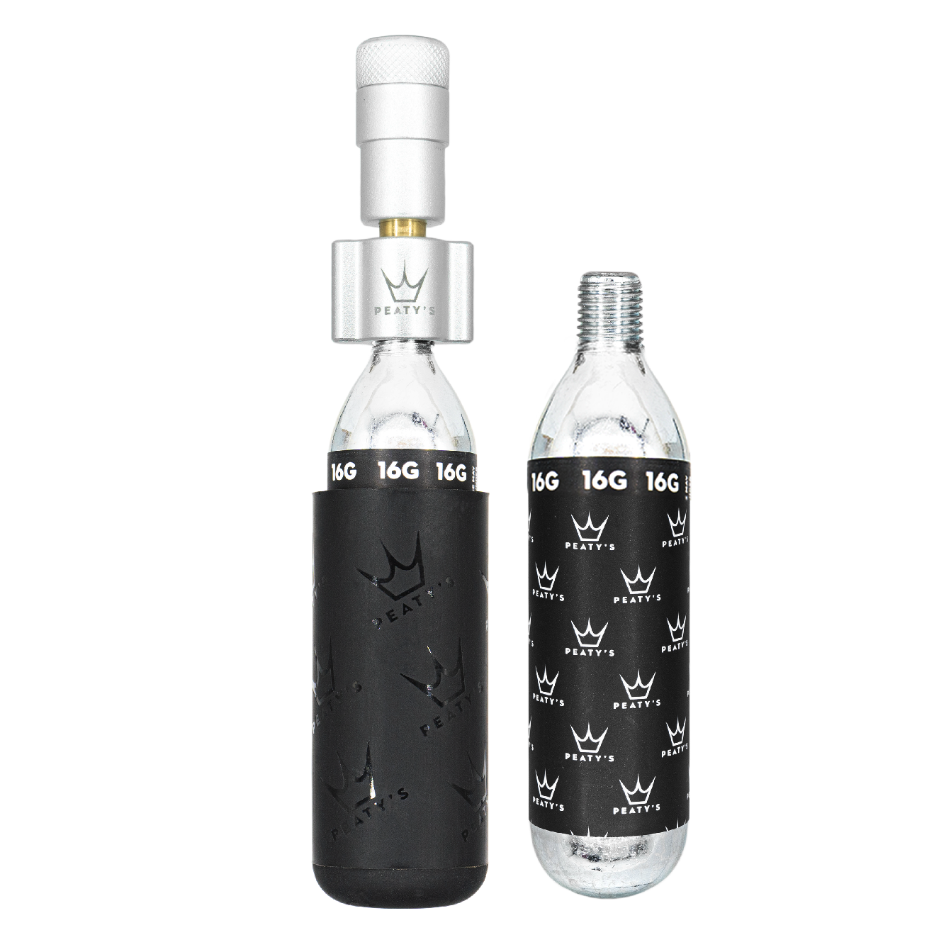 PEATY'S HOLESHOT GRAVEL CO2 perforator + 2 x 16g zilveren CO2 patronen met schroefdraad