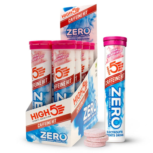 Boisson Anticrampe HIGH5 ZERO Cafeïne Hit Tube van 20 Roze Grapefruit Pastilles