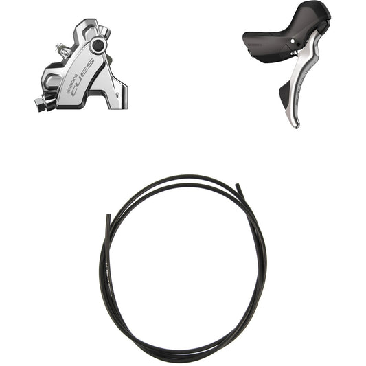 Rechterremhendel en achterremklauw SHIMANO CUES U6030 10/11V Flatmount zonder schijf - Polish Silver-editie