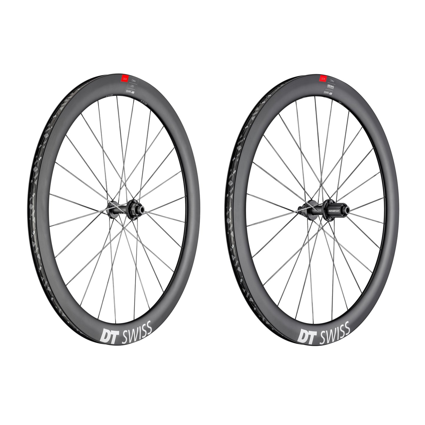 Paar DT SWISS ARC 1100 DICUT 50 DISC wielen met banden (Centerlock)