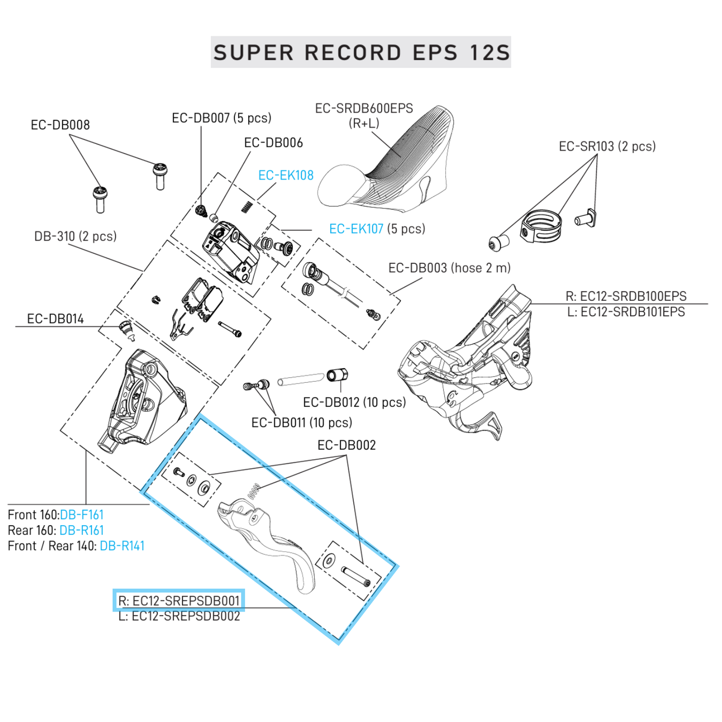 Enkele hendel rechter rem CAMPAGNOLO SUPER RECORD EPS 12V DISC