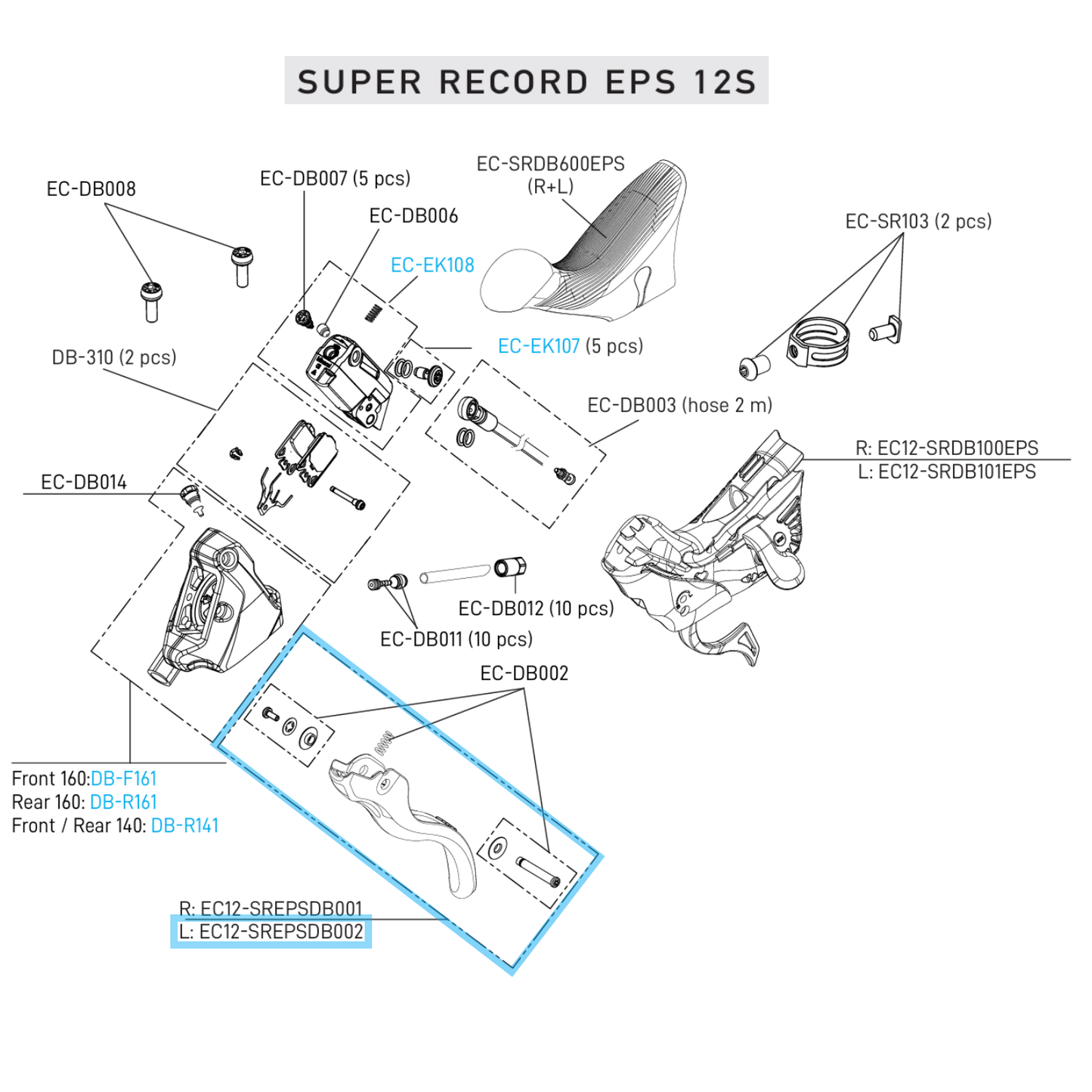 Enkele hendel linker rem CAMPAGNOLO SUPER RECORD EPS 12V DISC