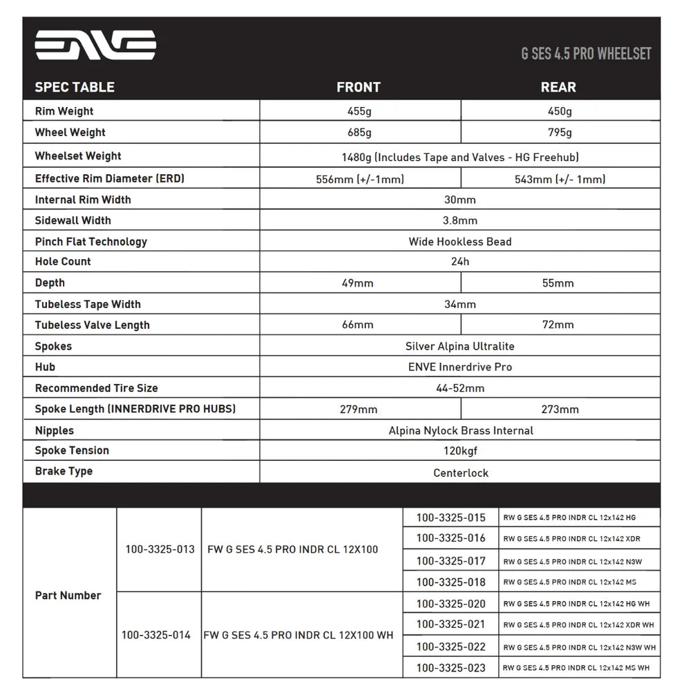 Paar ENVE G SES 4.5 Tubeless Ready wielen (Center Lock) Zwart/Chroom