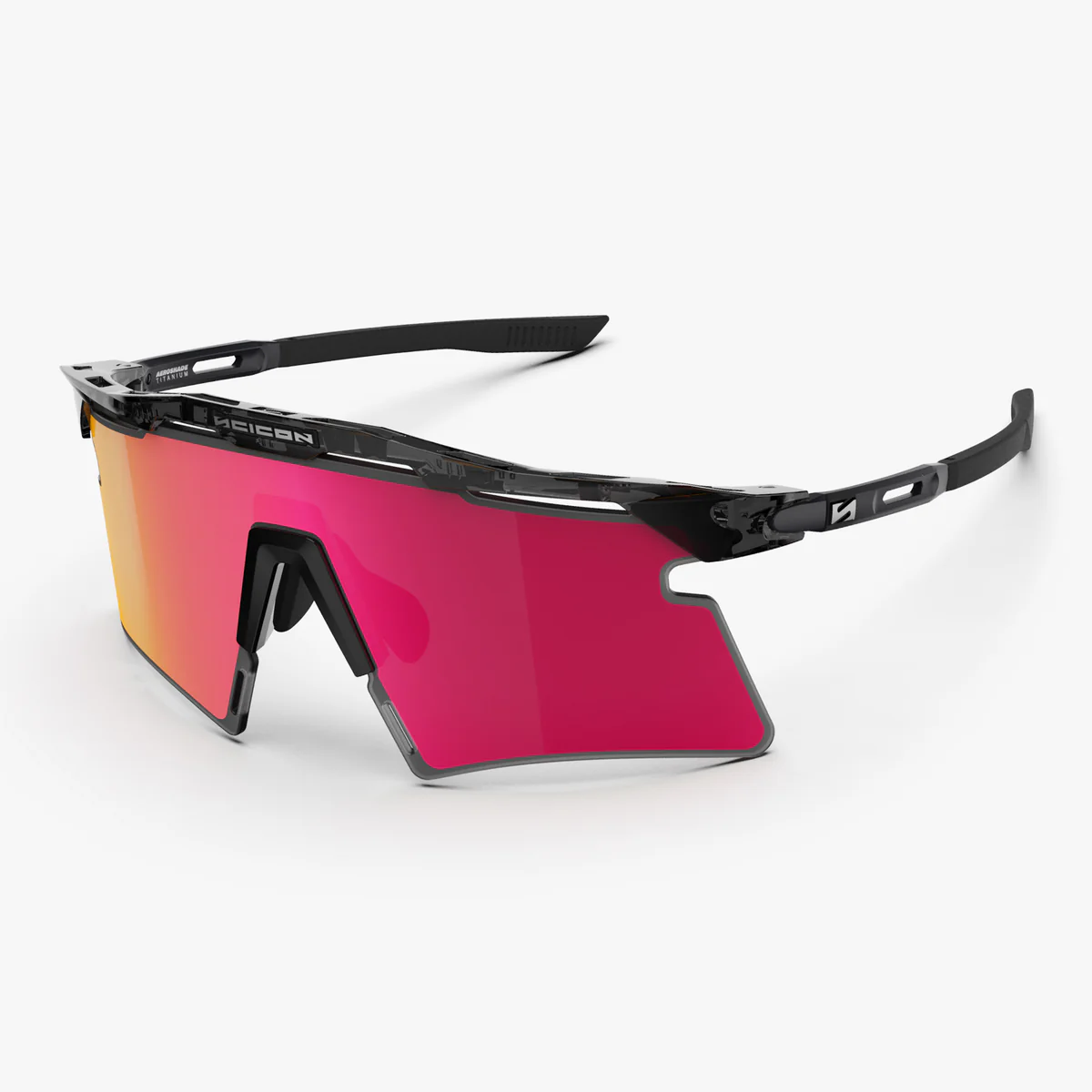 Zonnebril SCICON AEROSHADE 2.0 TITANIUM Zwart Kristalglans Multimirror Zonnebrilbril + Roze glazen