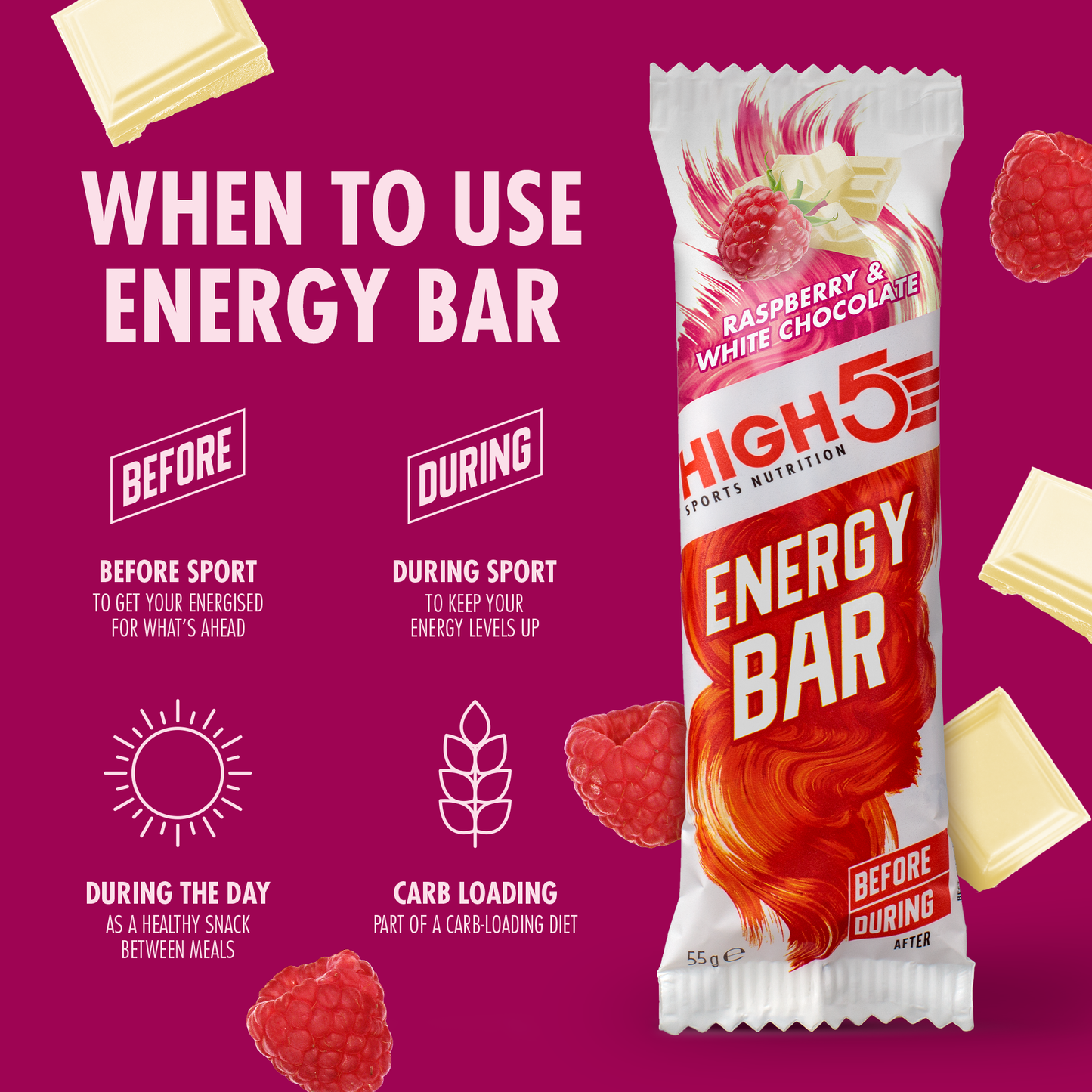 High5 ENERGY BAR (55g) Framboos Witte Chocolade