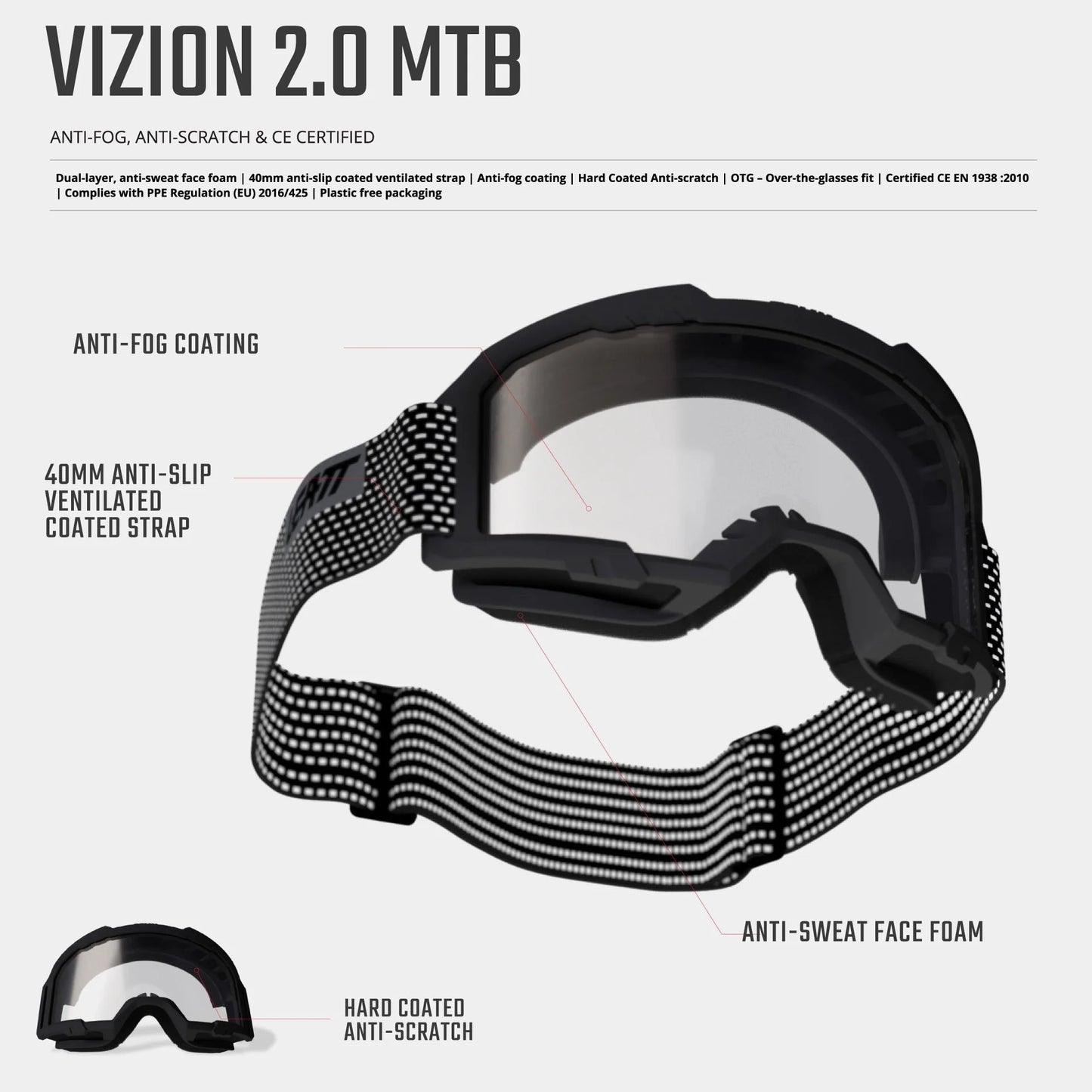 LEATT VIZION 2.0 MTB Wit CLEAR 90 VLT Bril