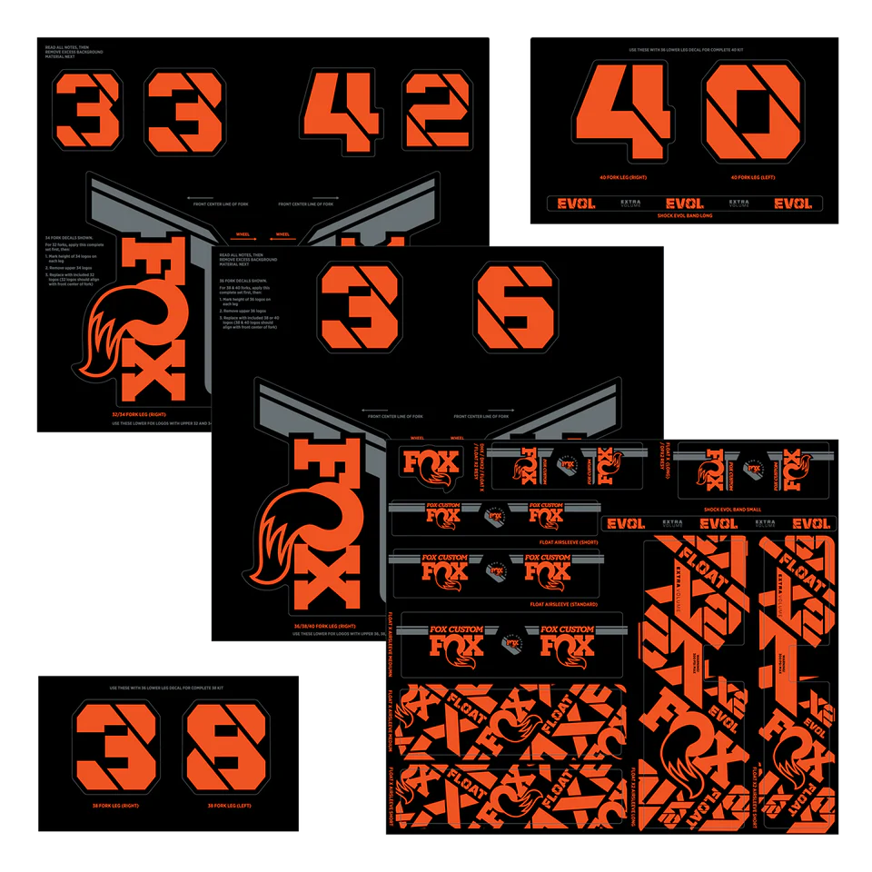 FOX-fabrieksoranje vork- en schokdemperstickerset
