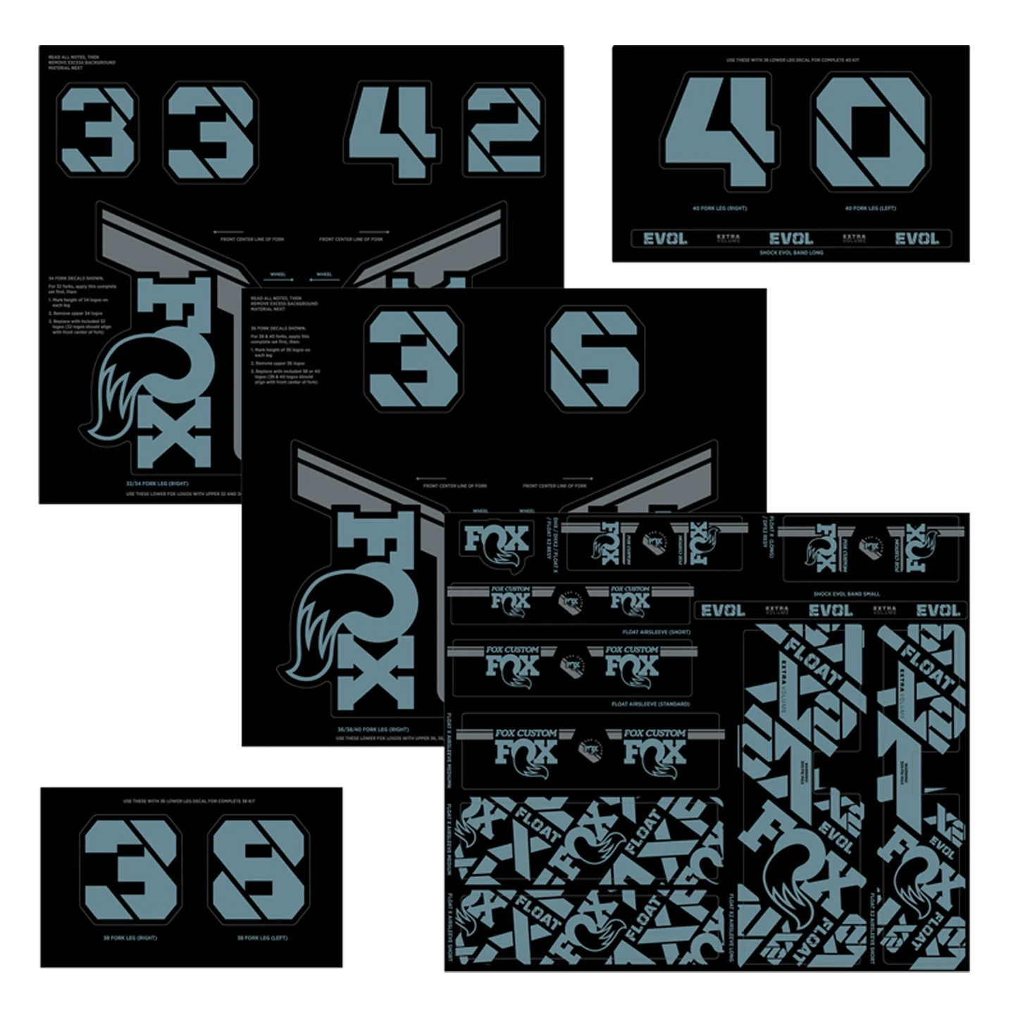 FOX vork en schokdemper blauw grijs stickerset