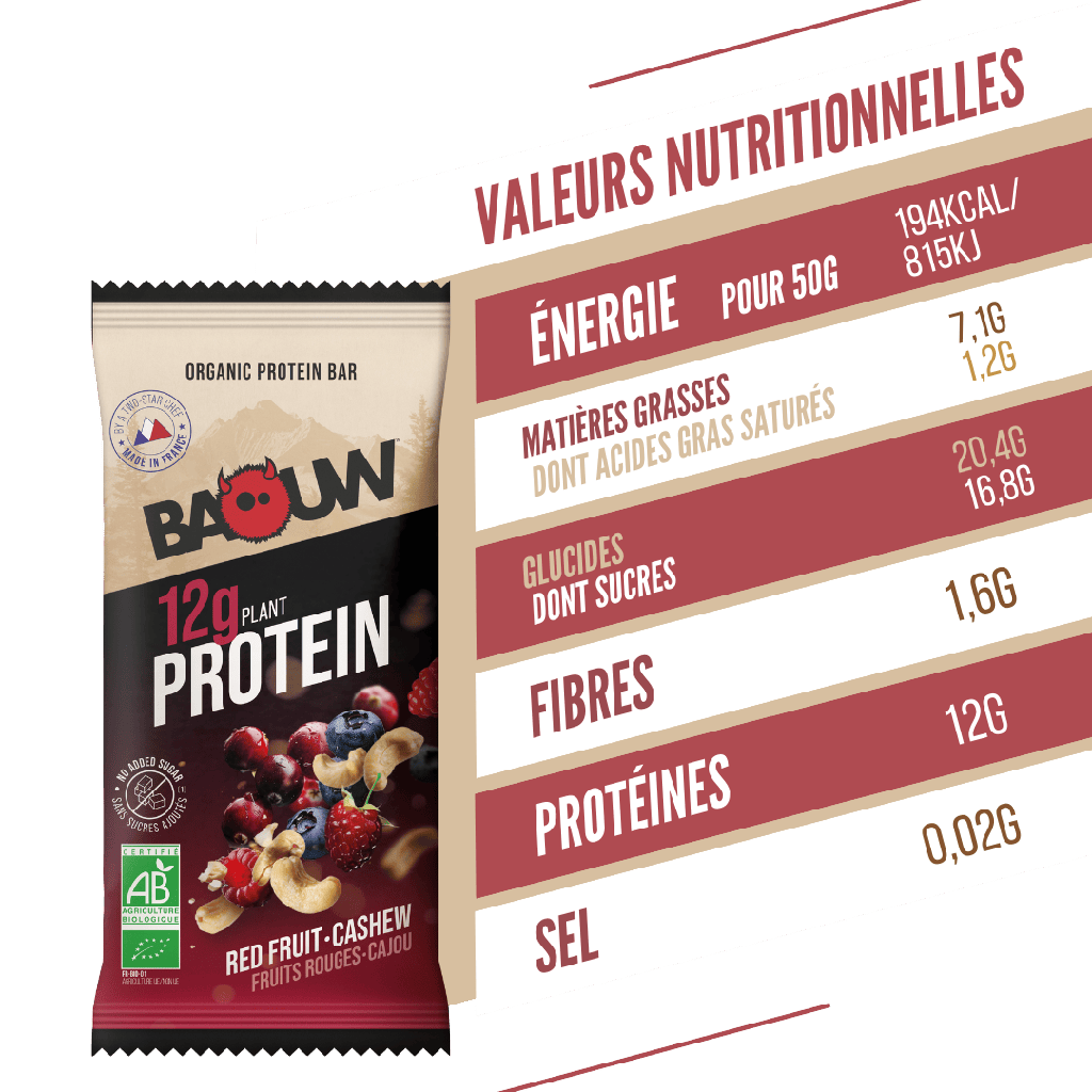 BAOUW ORGANIC EXTRA Rode Vruchten/Cashew Eiwitreep (50g)