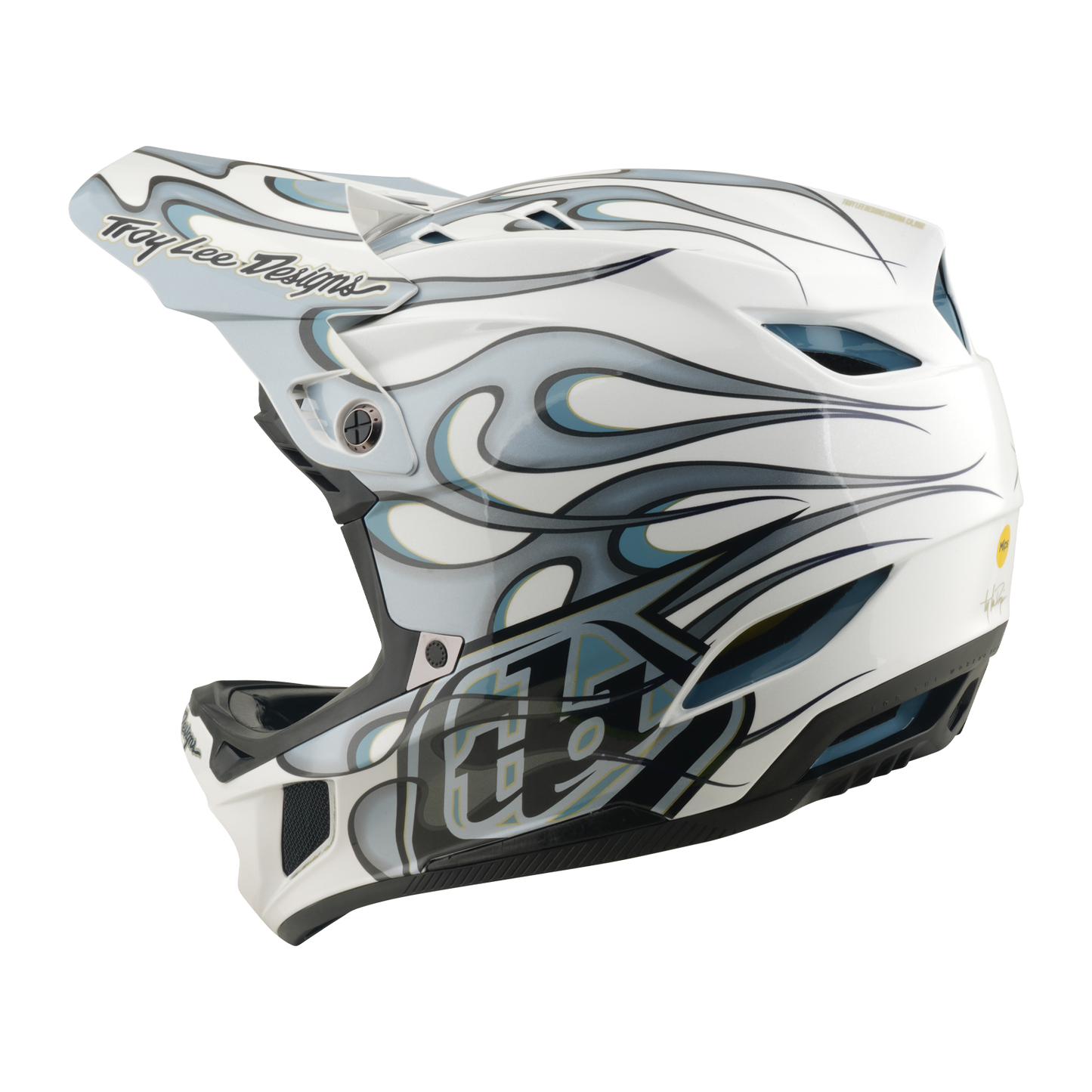 TROY LEE DESIGNS D4 COMPOSITE MIPS TORCHED MTB Helm Wit/Zilver