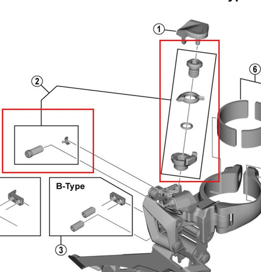 SHIMANO FD-R7100/U6030/5801/R7000/RX400 kabelafstelling en aanhaalschroeven