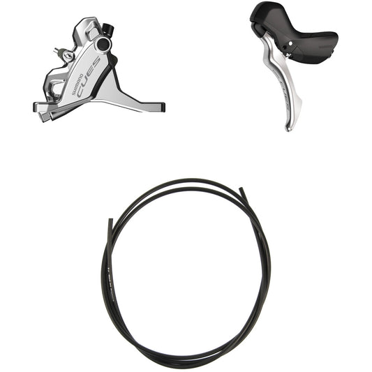 Linker remhendel en voorremklauw SHIMANO CUES U6030 Mono Flatmount zonder schijf – gepolijst zilveren editie