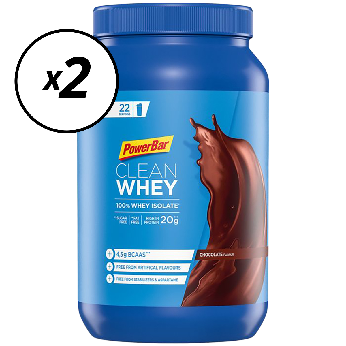 Set van 2 POWERBAR CLEAN WHEY 100% Isolaat Eiwitdranken (570g) Chocolade Korte Houdbaarheidsdatum