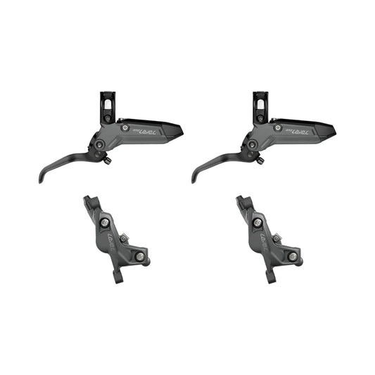 Paar grijze SRAM LEVEL BRONZE STEALTH 4-zuigerremmen