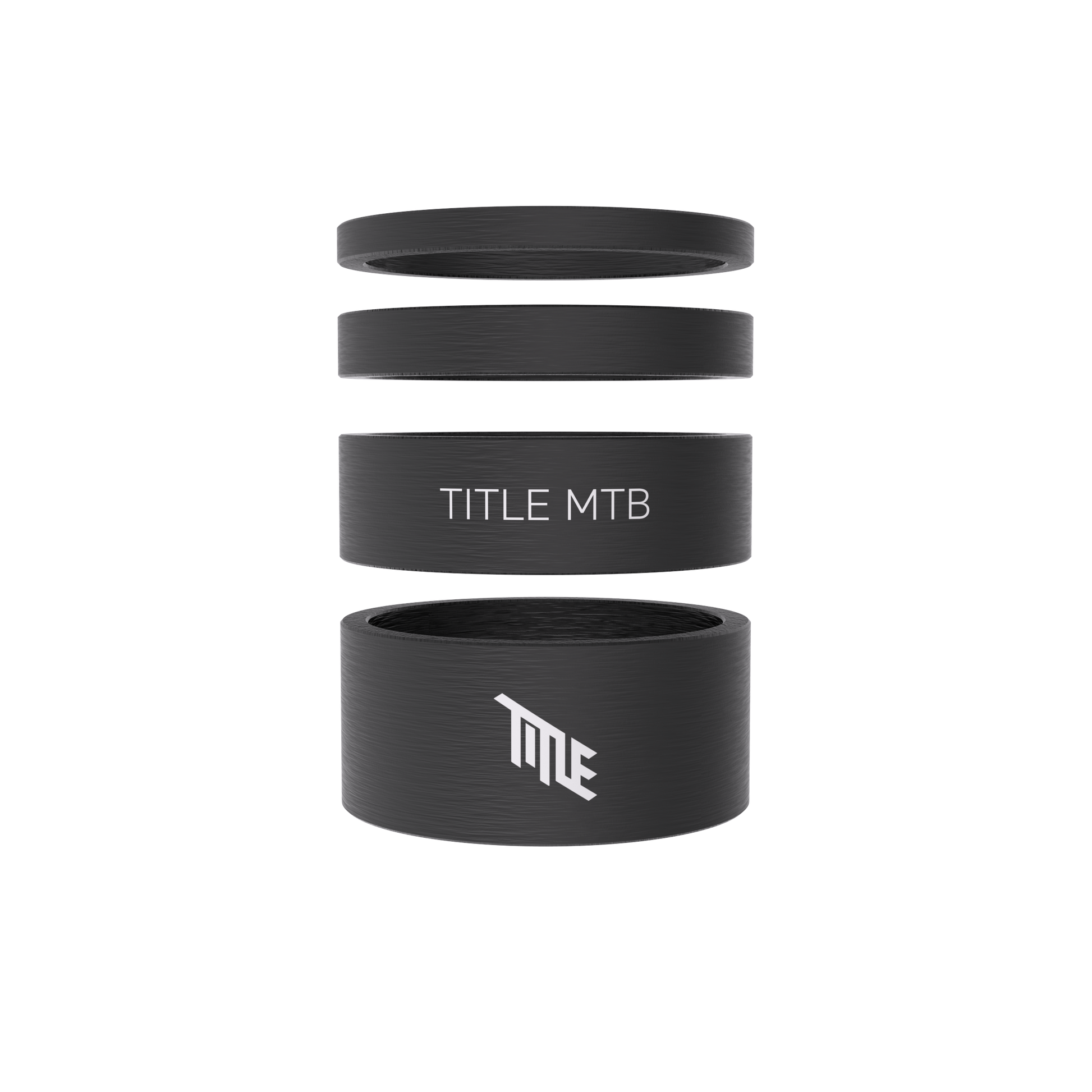 Title stuurafstandshouder kit in mat UD carbon, 3, 5, 10 en 15 mm, gestapeld
