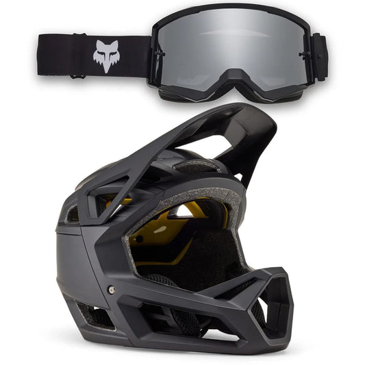 FOX Combo: PROFRAME MATT MIPS Helm + MAIN CORE SPARK Masker Zwart