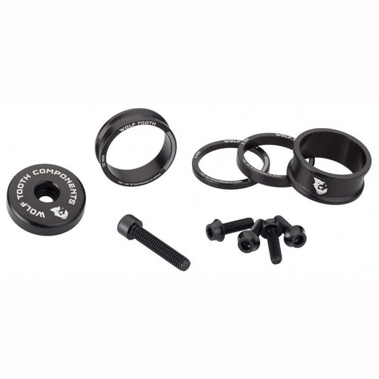 WOLFTOOTH BLING KIT Afstandsbussen, stuurpenafdekking en schroeven Zwart