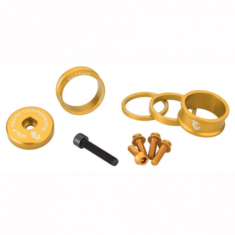 WOLFTOOTH BLING KIT Gouden afstandsbussen, stiftafdekking en schroevenset